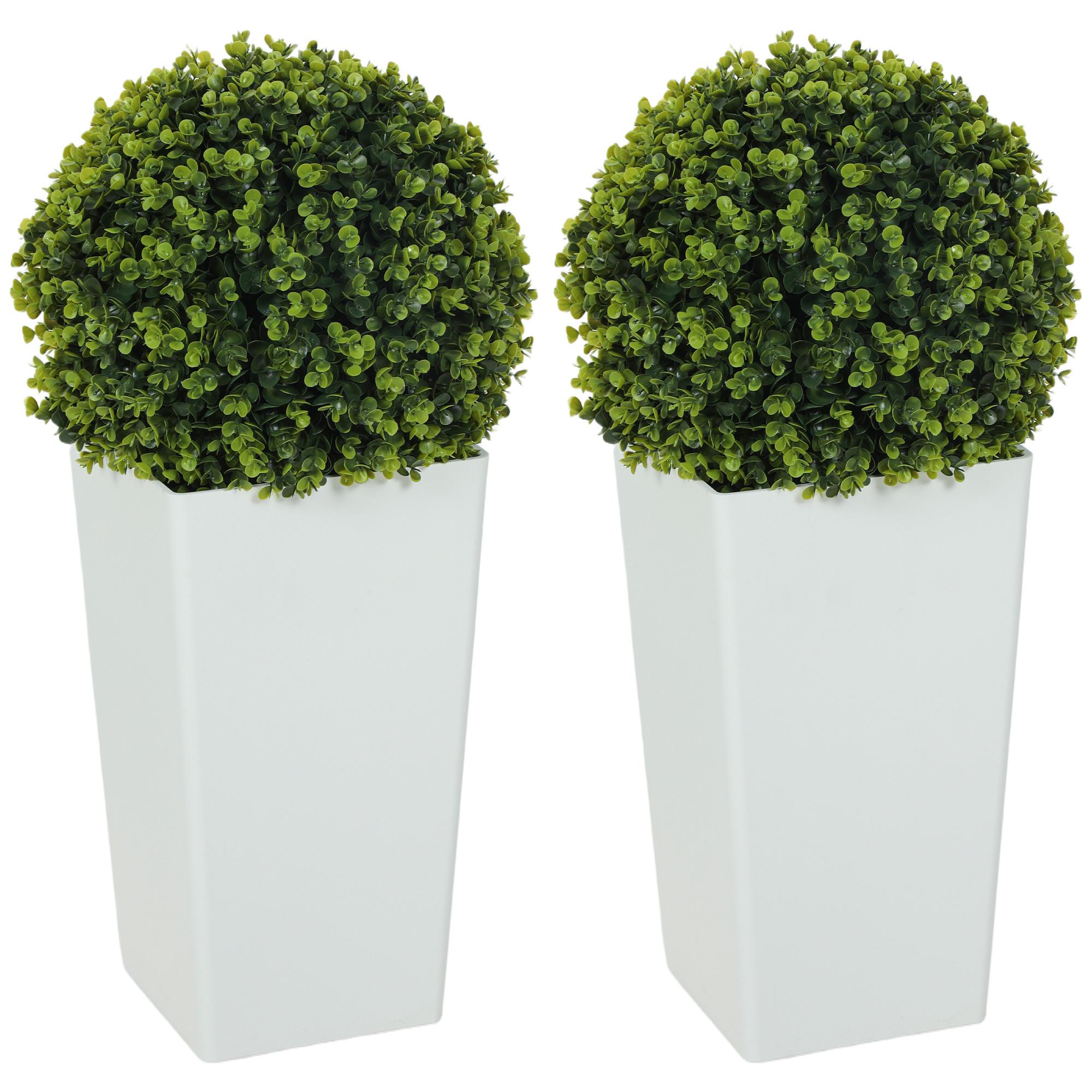 2ER-SET Künstlicher Eukalyptuskugeln 65 cm Kunstpflanze mit 330 Blättern im Topf - Weiß/Grün, Kunststoff (65cm) - HOMCOM