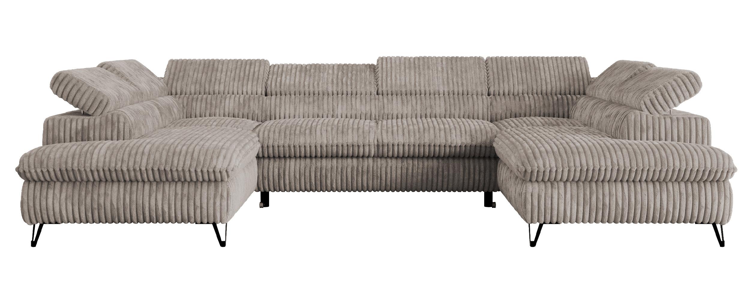 WOHNLANDSCHAFT PETER U Cord Hellbraun - Hellbraun/Schwarz, Textil/Metall (346/76/208cm) - MKS