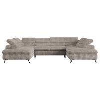 WOHNLANDSCHAFT PETER U Cord Hellbraun - Hellbraun/Schwarz, Textil/Metall (346/76/208cm) - MKS