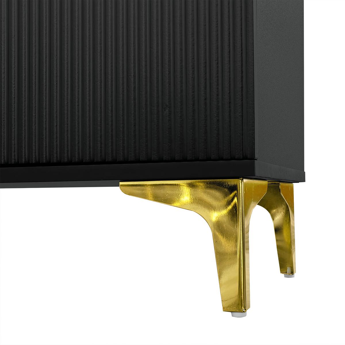 SCHWARZES Sideboard mit Struktur und goldenen Details SHEZA - Schwarz, Holzwerkstoff/Metall (45/101/54cm) - Urban Meuble