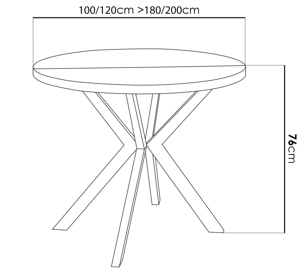 ESSTISCH Flora runder ausziehbarer, Lancelot Eiche 100-180/100/76 cm - Eichefarben/Goldfarben, Holzwerkstoff/Metall (100/180/76cm) - WFL GROUP