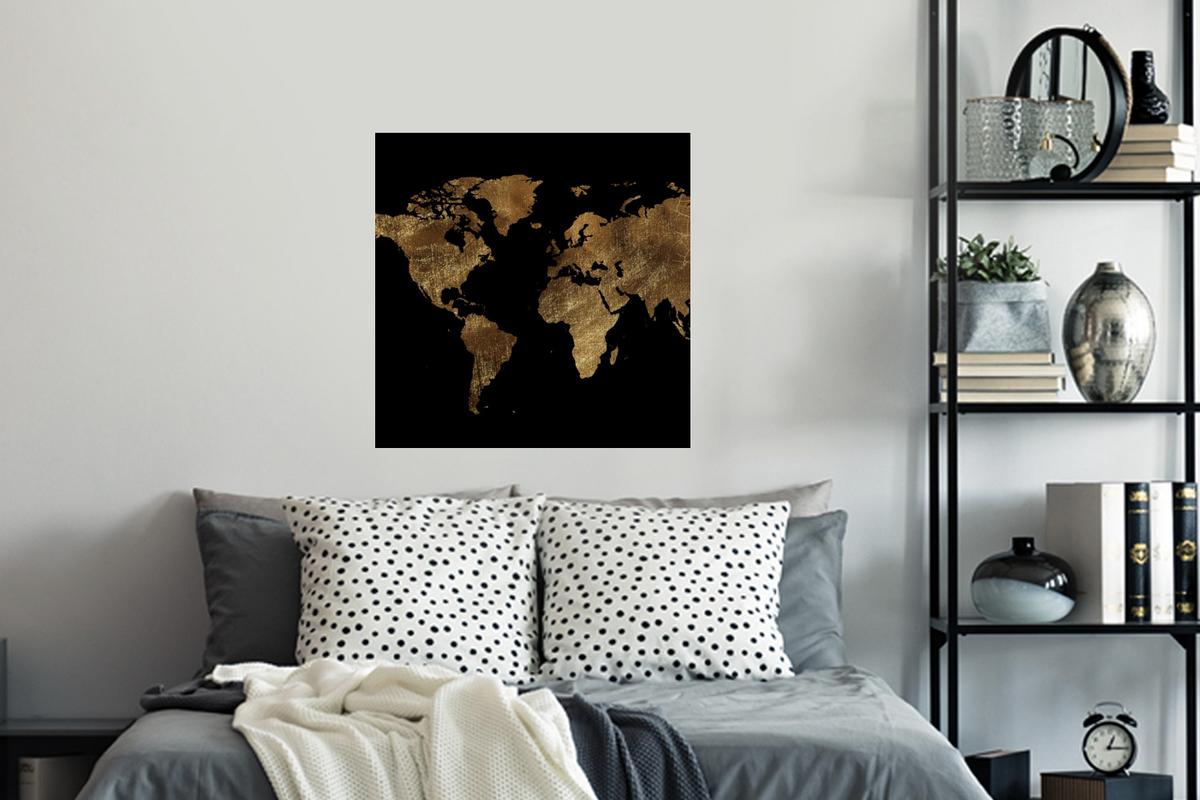 WANDTATTOO Weltkarte - Gold - Luxus - Erde - Schwarz Wanddeko 50x50 cm - Goldfarben, Kunststoff (50/50/0.1cm) - MuchoWow
