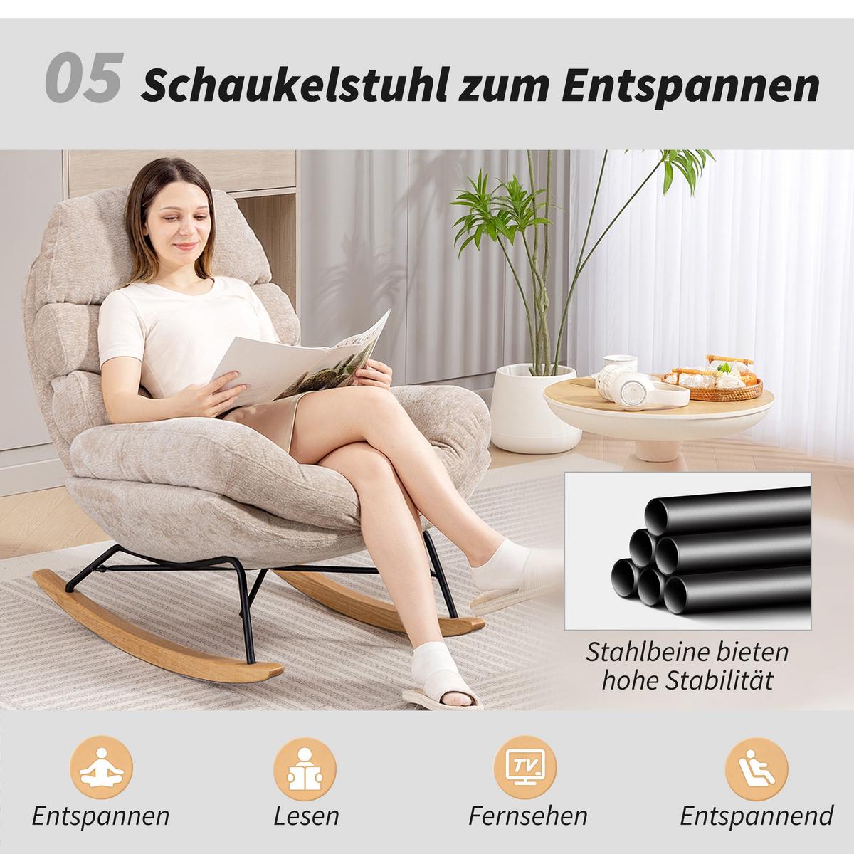 SCHAUKELSTUHL Schaukelsessel Schneidersitz mit Rückenlehne Chenille-Optik - Creme, Textil (80/91/103cm) - HOMCOM