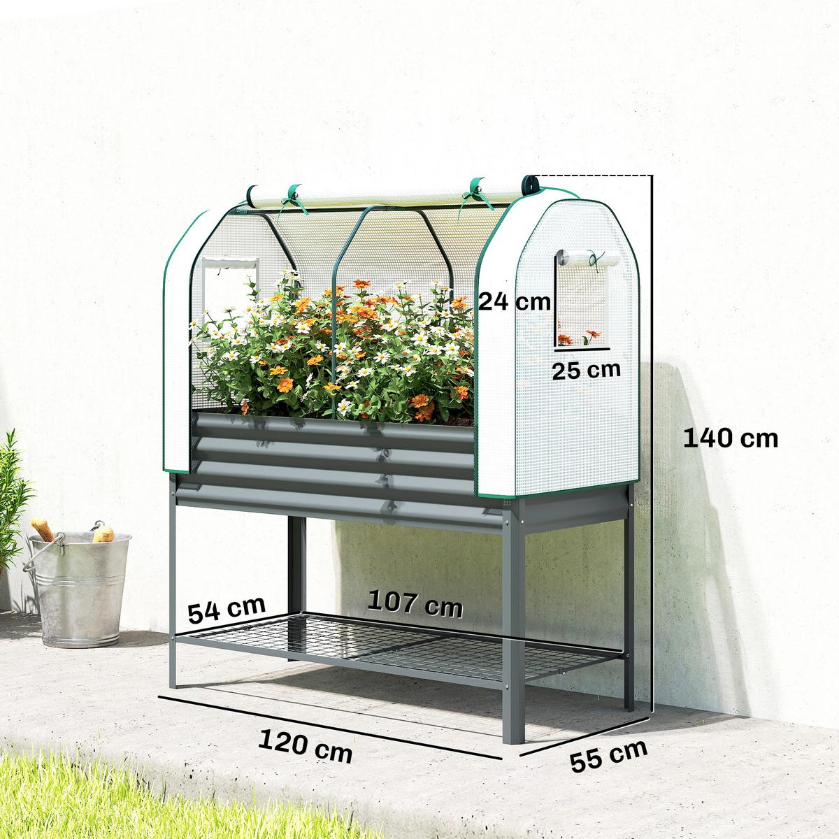 HOCHBEET mit Gewächshausabdeckung Dunkelgrau - Dunkelgrau, Metall (55/140/120cm) - Outsunny