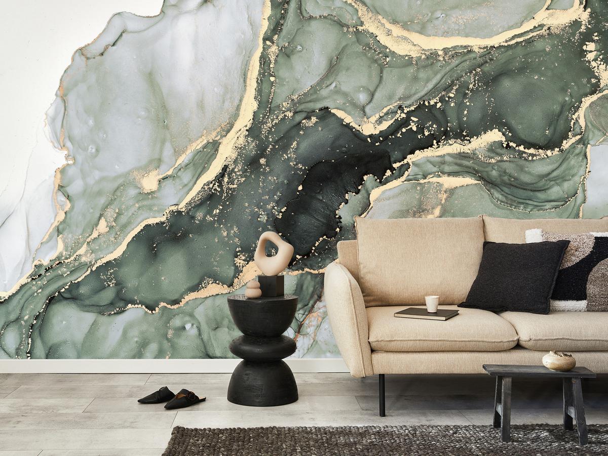 FOTOTAPETE für Küche Eleganter Grüner Marmor Gold Glamour 100x70 - Grün, Papier (100/70cm) - Muralo
