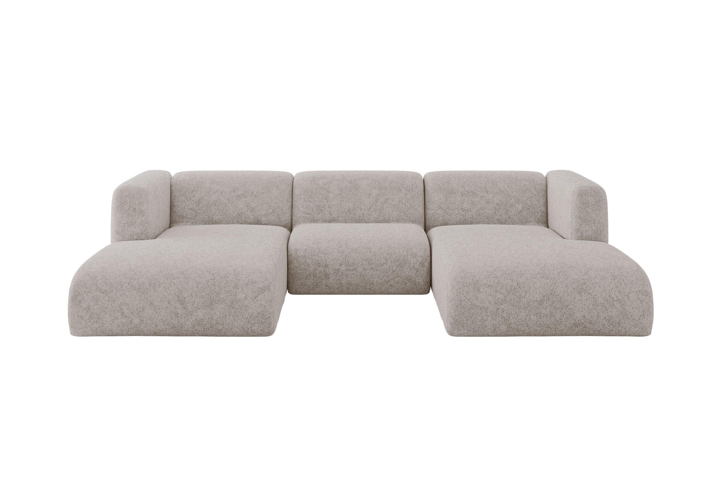 WOHNLANDSCHAFT MIRA-U1 317x179x70 Hellgrau Velours - Hellgrau/Schwarz, Holzwerkstoff/Kunststoff (317/70/179cm) - ALTDECOR