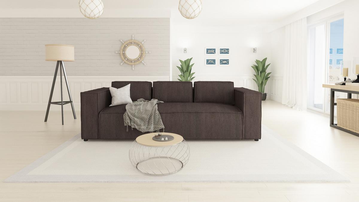 3-SITZER-SOFA Nova Dunkelbraun Cord - Dunkelbraun/Schwarz, Holz/Kunststoff (230/64/92cm) - S-Style Möbel