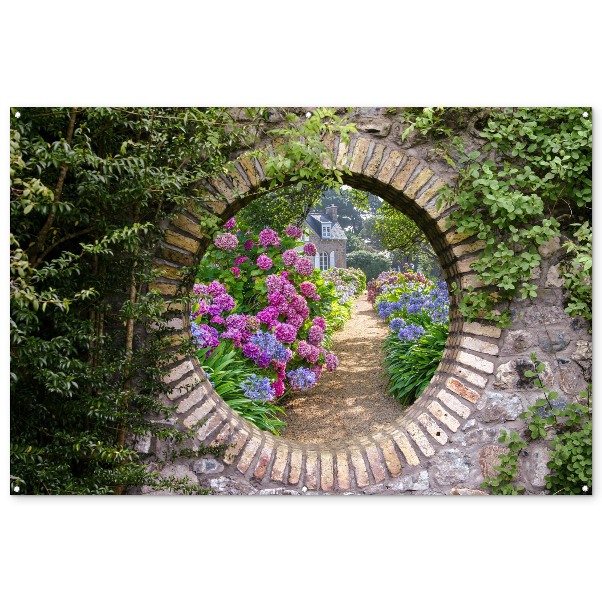 GARTENPOSTER Transparent - Blumen - Hortensie - Sommer Poster für draußen 180x120 cm - Graubraun, Kunststoff (180/120/0.2cm) - OnlyWow