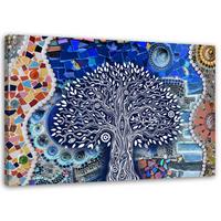 LEINWANDBILD Baum des Lebens 90x60cm - Blau, Textil (90/60cm) - Feeby