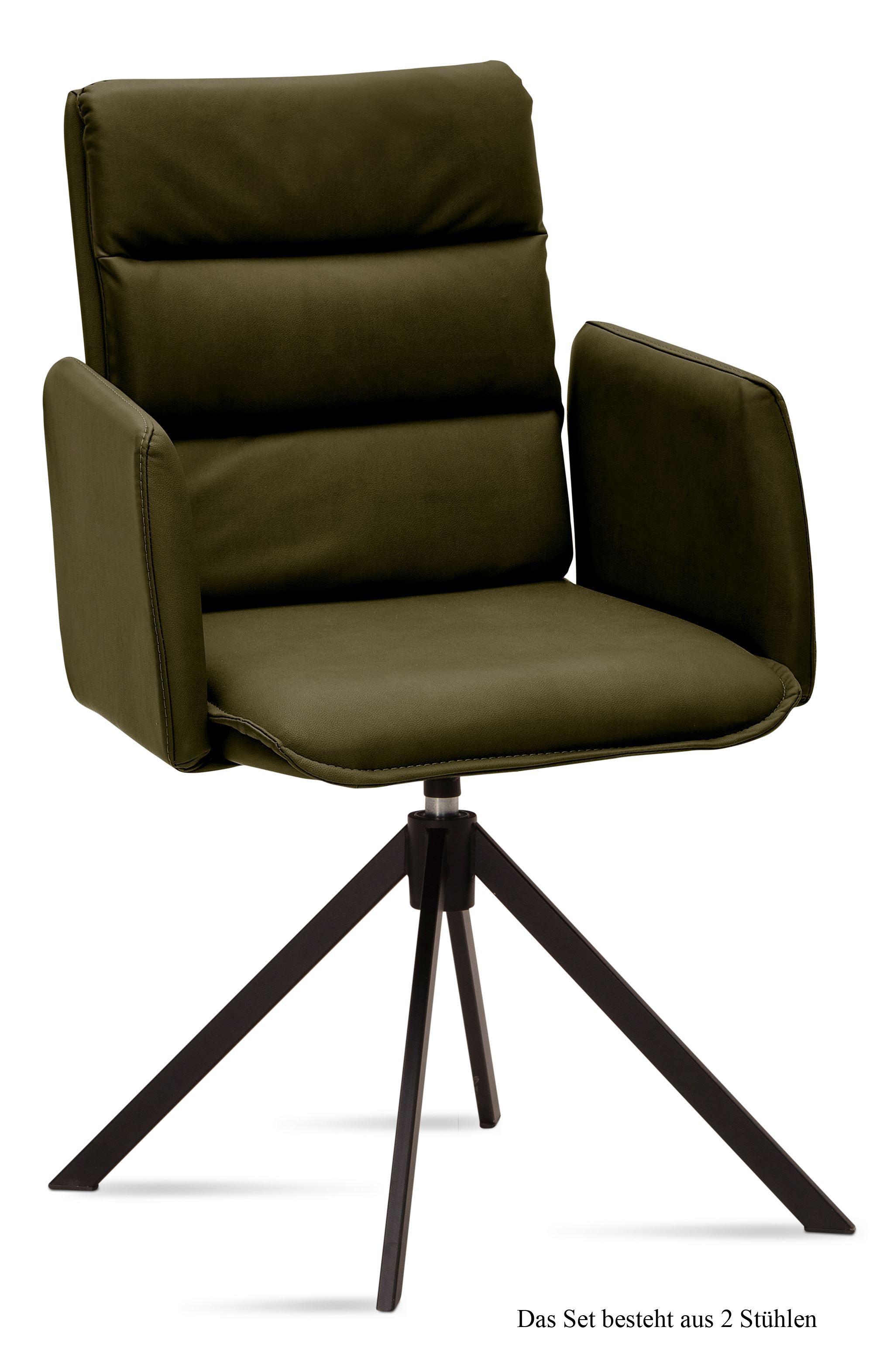 ARMLEHNSTUHL drehbar (2er-Set) Delila 52x92x60 Schwarz/Khaki - Dunkelgrün/Schwarz, Kunststoff (60/92/52cm) - 58aufmkessel