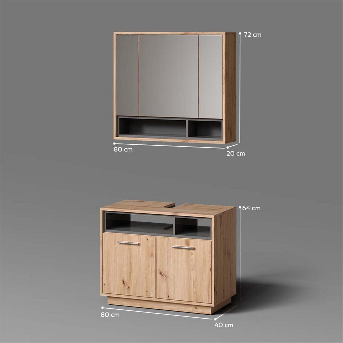 BADMÖBEL-SET Temo Artisan-Eiche 2 Teile - Eiche Artisan, Holzwerkstoff (80/64/40cm) - Livinity®
