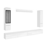 WOHNWAND Vera VIII mit weißer LED Beleuchtung - Weiß Hochglanz/Silberfarben, Holzwerkstoff/Kunststoff (300/130/33cm) - MIRJAN24