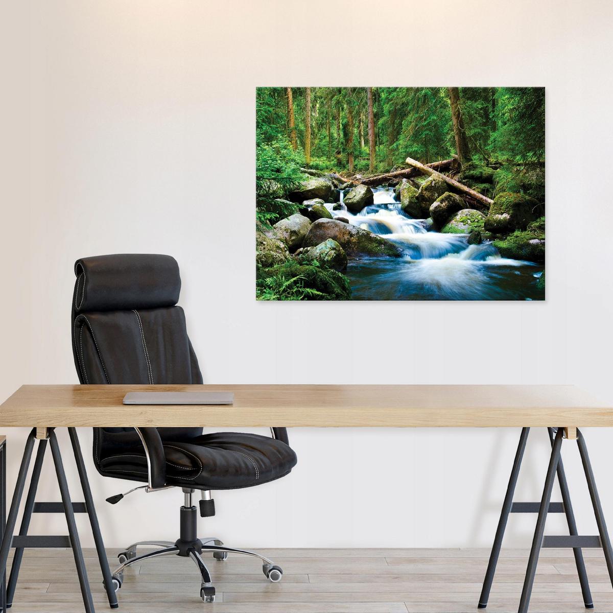LEINWANDBILD Wald Fluss Grün 100x70 cm - Multicolor, Holzwerkstoff (100/70cm) - Wallarena