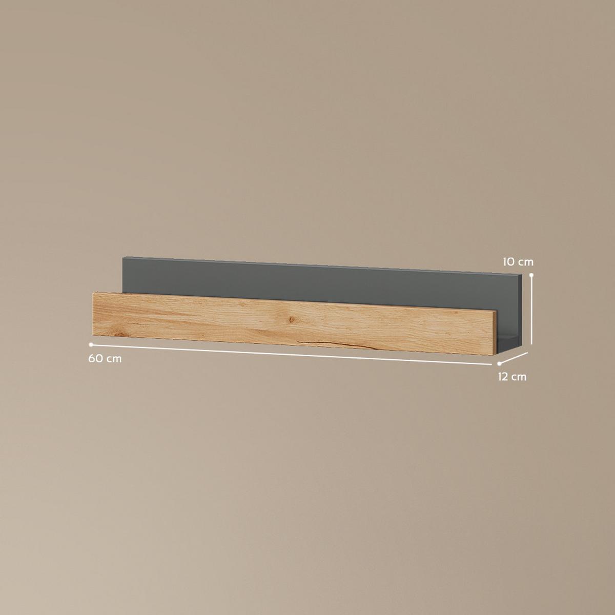 WANDREGAL Lorena Anthrazit/Goldkraft Eiche 60 x 10 cm 2er Set - Honigeiche/Anthrazit, Holzwerkstoff (60/10/12cm) - Livinity®