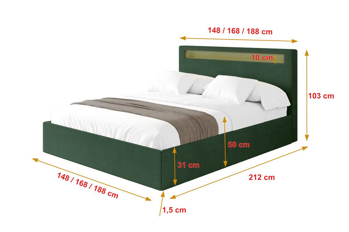 POLSTERBETT mit Bettkasten und Lattenrost, Bett mit Matratze H3/H4 - GOLA 180x200 Grün - Olivgrün, Holzwerkstoff/Textil (180/200cm) - ALTDECOR