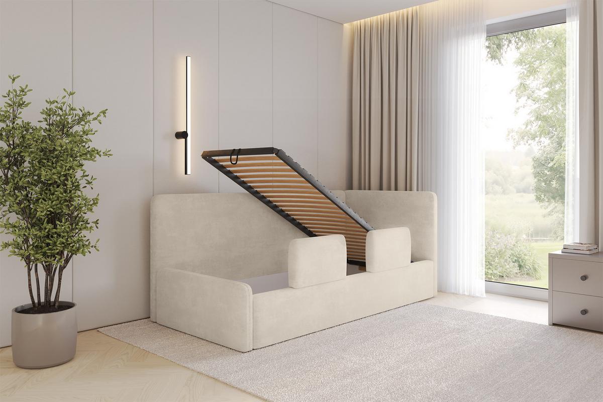 EINZELLBETT Jugendbett mit Bettkasten und Matratze H3/H4, Links - NORY 80x200 Beige - Beige, Holzwerkstoff/Textil (80/200cm) - ALTDECOR