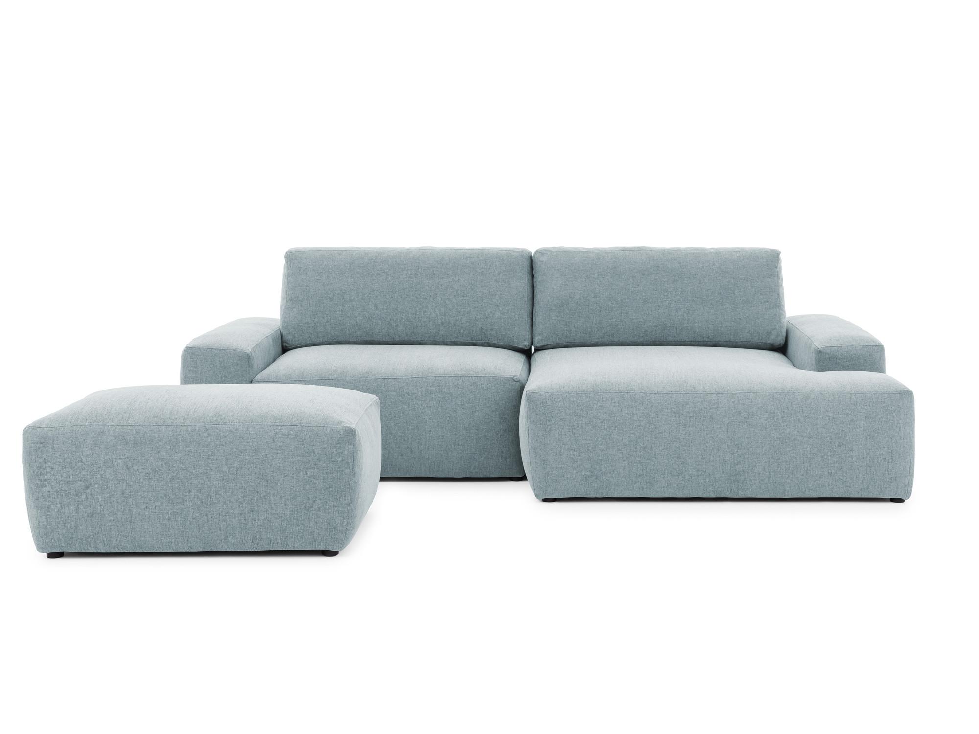 ECKSOFA inkl. Hocker Lennon aus Hellblau Strukturstoff mit Schlaffunktion und Bettkasten - Schwarz/Hellblau, Holz/Kunststoff (264/137cm) - S-Style