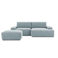 ECKSOFA inkl. Hocker Lennon aus Hellblau Strukturstoff mit Schlaffunktion und Bettkasten - Schwarz/Hellblau, Holz/Kunststoff (264/137cm) - S-Style