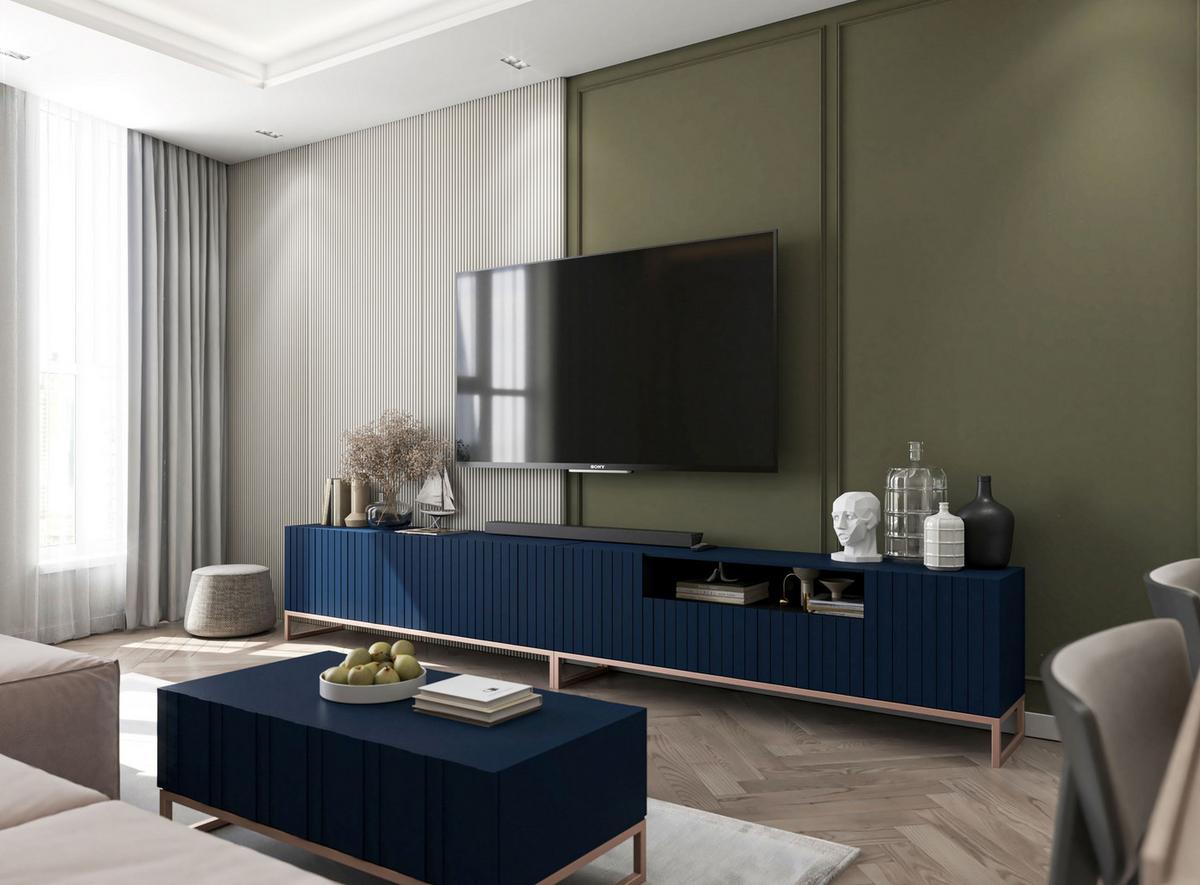 TV-SCHRANK Elpis2 Marineblau Matt mit Metallrahmen 150 cm - Blau/Kupferfarben, Holzwerkstoff/Metall (150/51.5/36.5cm) - Meble Lindner
