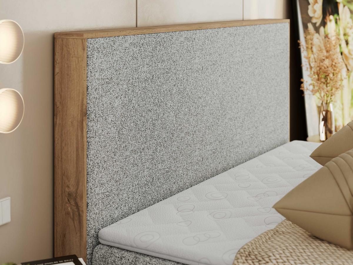 BOXBETT WOOD CLASSIC 160/200 - Hellgrau Strukture - H4 - Hellgrau, Textil (160/200cm) - MKS