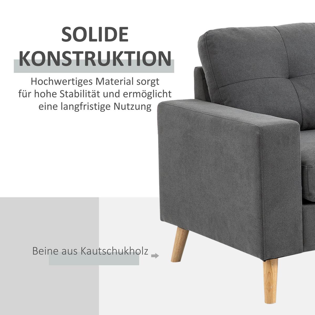 ECKSOFA Eckcouch in L-Form, Eckgarnitur in Leinenoptik Couchgarnitur Dunkelgrau - Dunkelgrau/Naturfarben, Holz/Textil (136/193cm) - HOMCOM