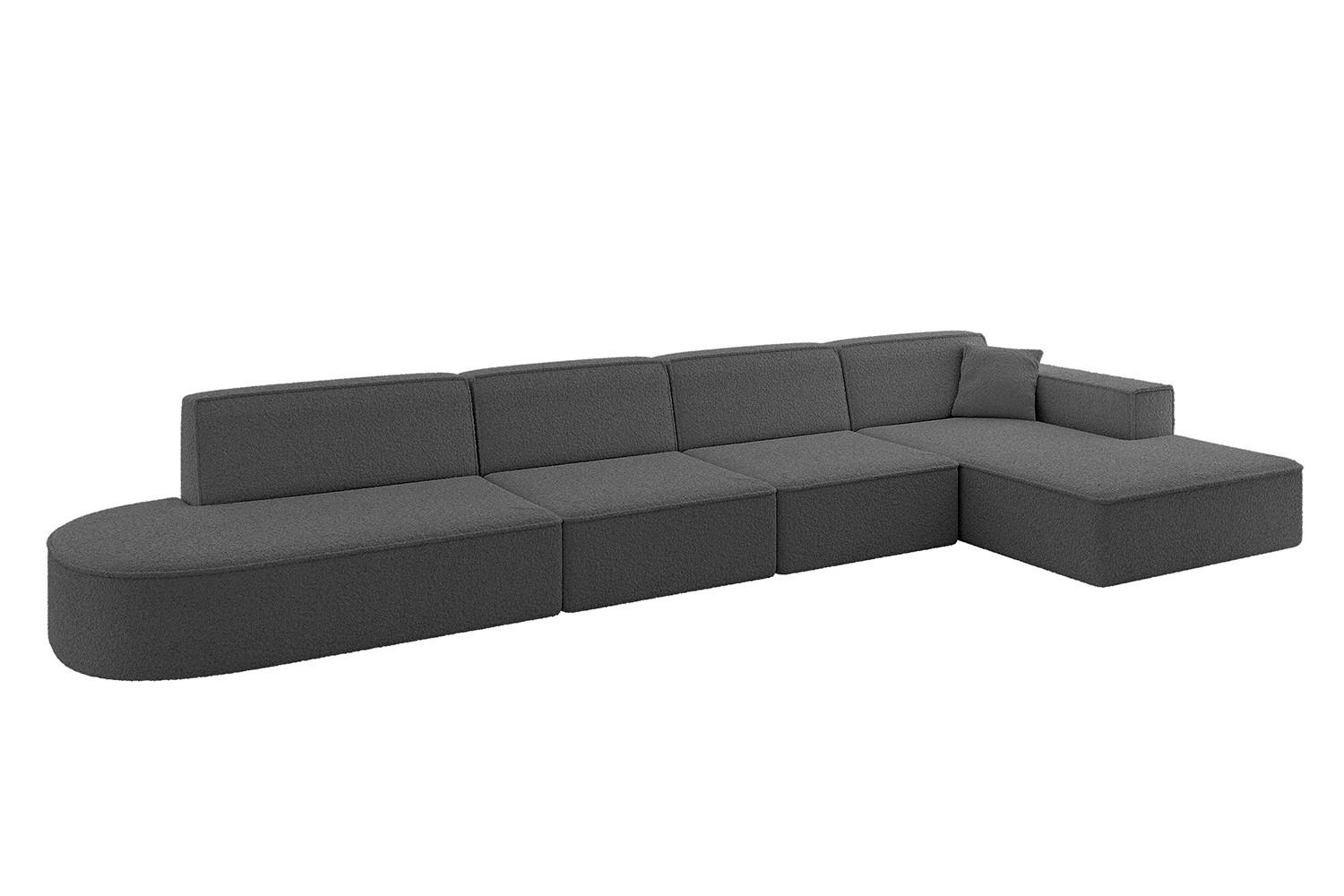 ECKSOFA Ottomane Rechts IREA-L3-v4 - 412x165x77 cm Grau - Anthrazit/Olivgrün, Holzwerkstoff/Textil (412/165cm) - ALTDECOR