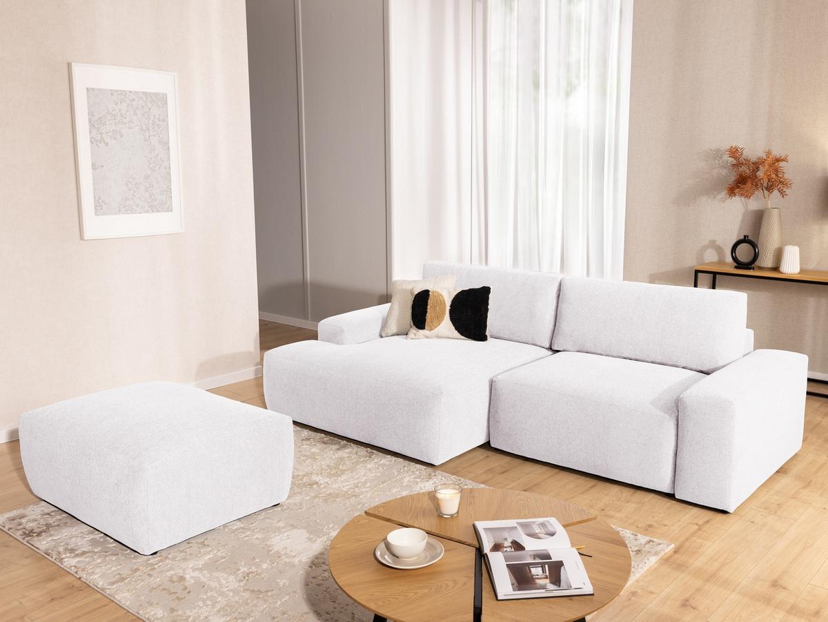 HOCKER Lennon aus Creme Strukturstoff mit vielseitiger Nutzung - Creme/Schwarz, Holz/Kunststoff (102/42/76cm) - S-Style