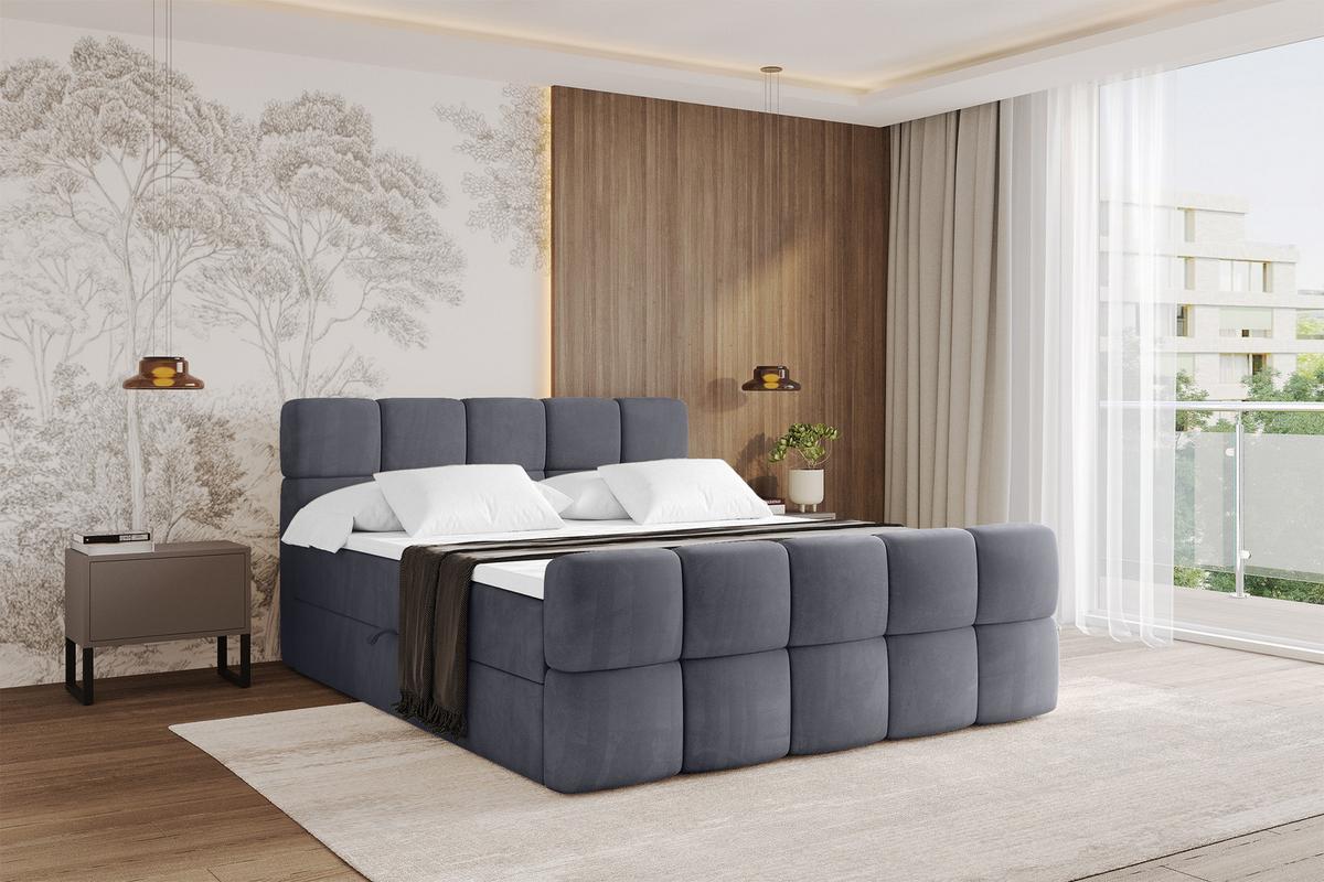 BOXBETT mit Matratze H3 - FAMA-Z - 200x200 cm Dunkelgrau Casablanca - Dunkelgrau, Holzwerkstoff - ALTDECOR