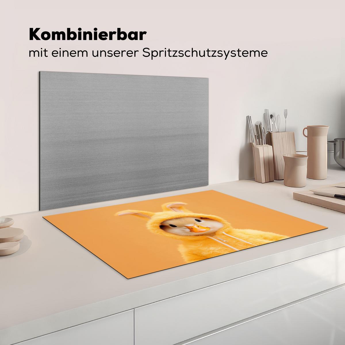 HERDABDECKPLATTE Osterhase - Kostüm - Ente Ceranfeldabdeckung 78x52 cm - Gelb, Kunststoff (78/52/0.2cm) - MuchoWow