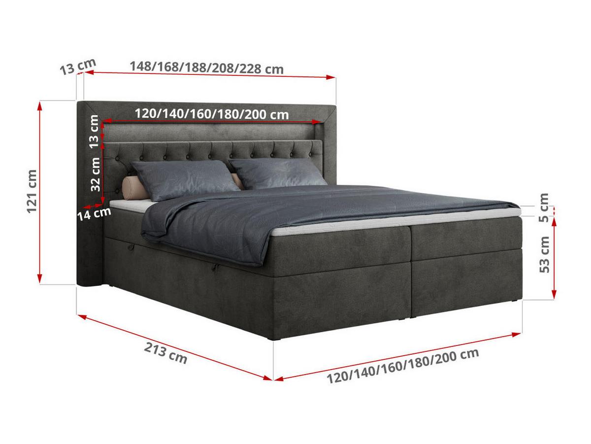 BOXBETT GOLD-6 LED 200/200 Dunkelgrau Velvet - H4 - Dunkelgrau, Holz/Textil (200/200cm) - MKS