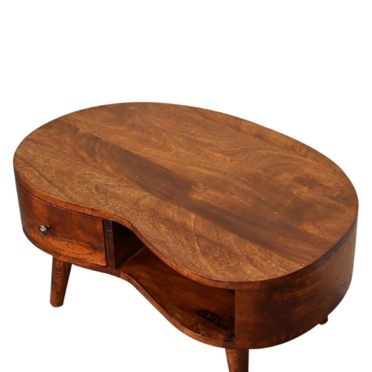 COUCHTISCH Massivholz Mini Kastanien-Welle, 1 Schublade und Offenes Fach, Dunkelbraun - Dunkelbraun/Messingfarben, Mangoholz/Holz (40/70/35cm) - Artisan Furniture