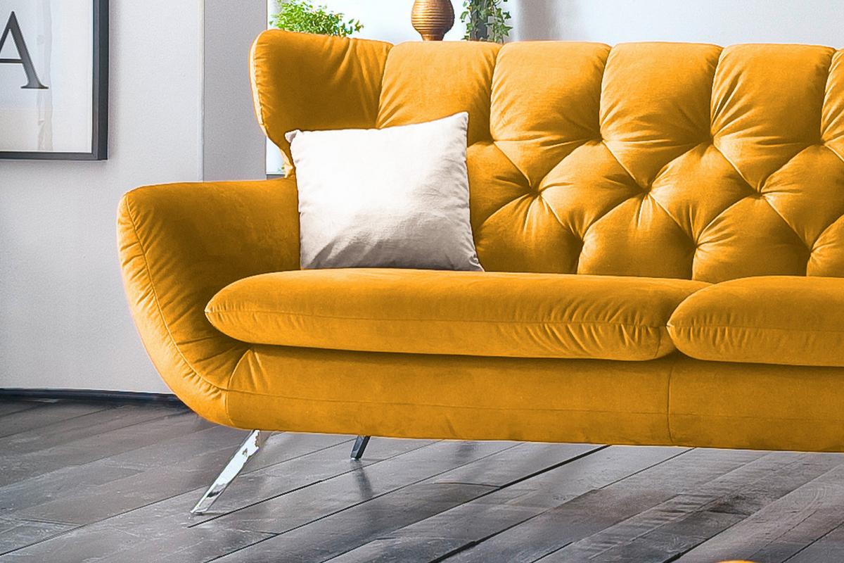 SOFA CHARME Gelb Velvet - Currygelb/Petrol, Textil (225/94/95cm) - KAWOLA
