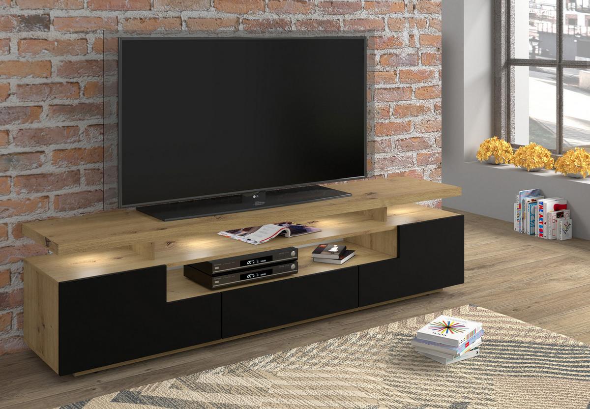 TV LOWBOARD Artisan Eiche, Schwarz 180/51/42 - Schwarz, Holzwerkstoff (180/51/42cm) - RAUMHIRSCH FURNITURE