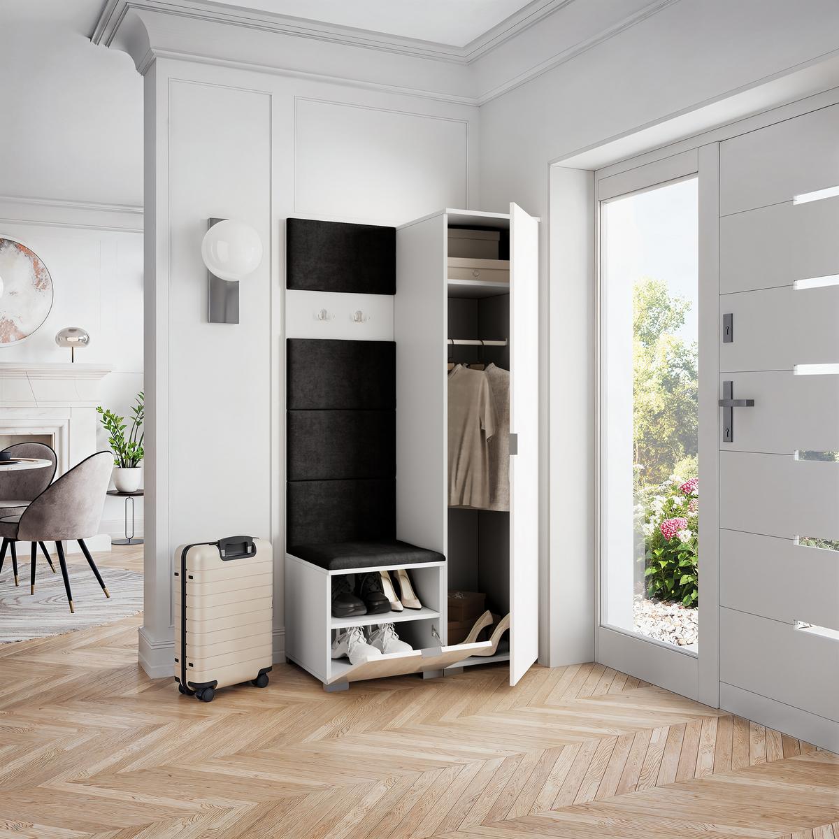 GARDEROBENSCHRANK LORI 95/181/51 cm Modern Weiß - Schwarz/Weiß, Holzwerkstoff (95/181/51cm) - MASSENO