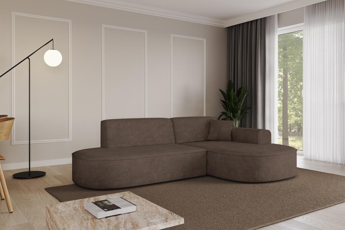 ECKSOFA Ottomane Rechts MARI-L1 - 243x171x79 cm Braun Velours - Schwarz/Braun, Holzwerkstoff/Kunststoff (171/243cm) - ALTDECOR