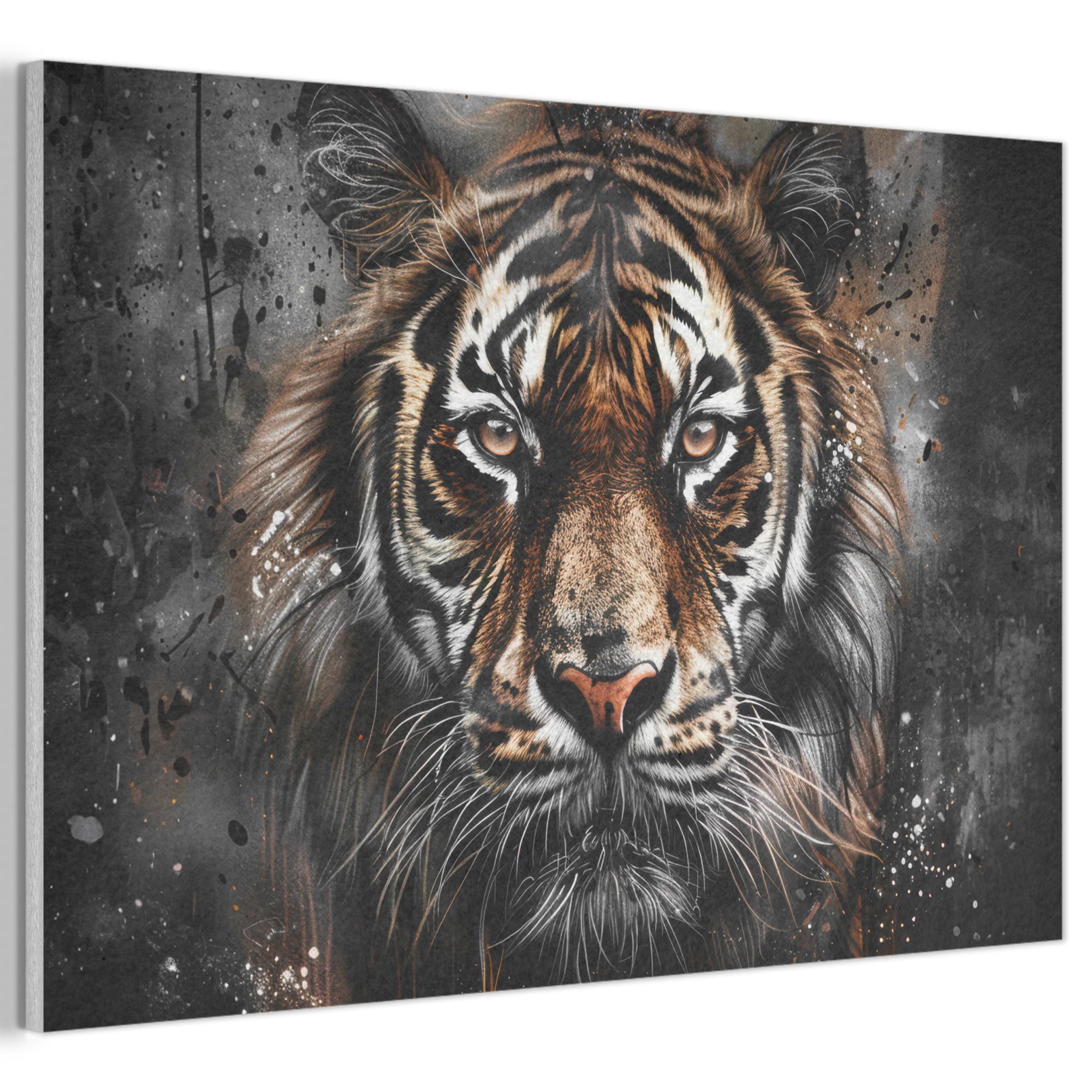 AKUSTIKBILD Tiger - Tiere - Porträt - Luxus - Schwarz Akustikpaneele 90x60 cm - Braun, Kunststoff (90/60/0.9cm) - MuchoWow