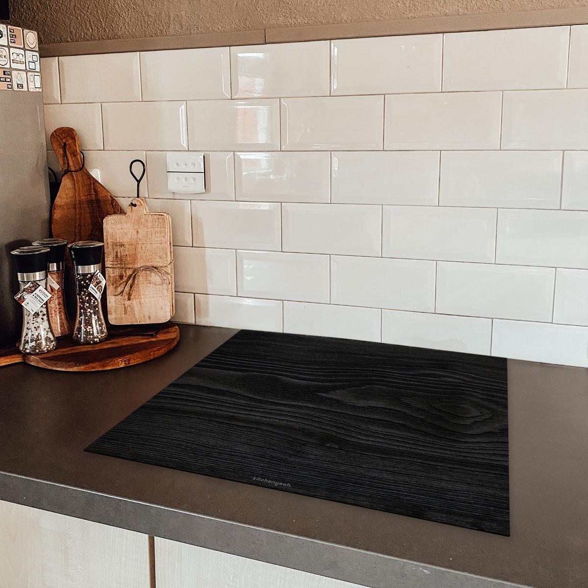 HERDABDECKPLATTE Schwarz - Holzoptik Abdeckung Ceranfeld 59x51 cm - Schwarz, Kunststoff (59/51/0.2cm) - MuchoWow