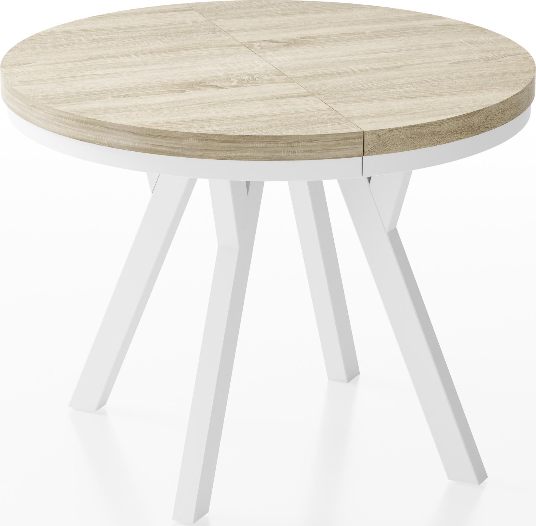 ESSTISCH Lume Weiß runder ausziehbarer, Sonoma Eiche 100-150/100/76 cm - Weiß/Sonoma Eiche, Holz/Holzwerkstoff (100/150/76cm) - WFL GROUP