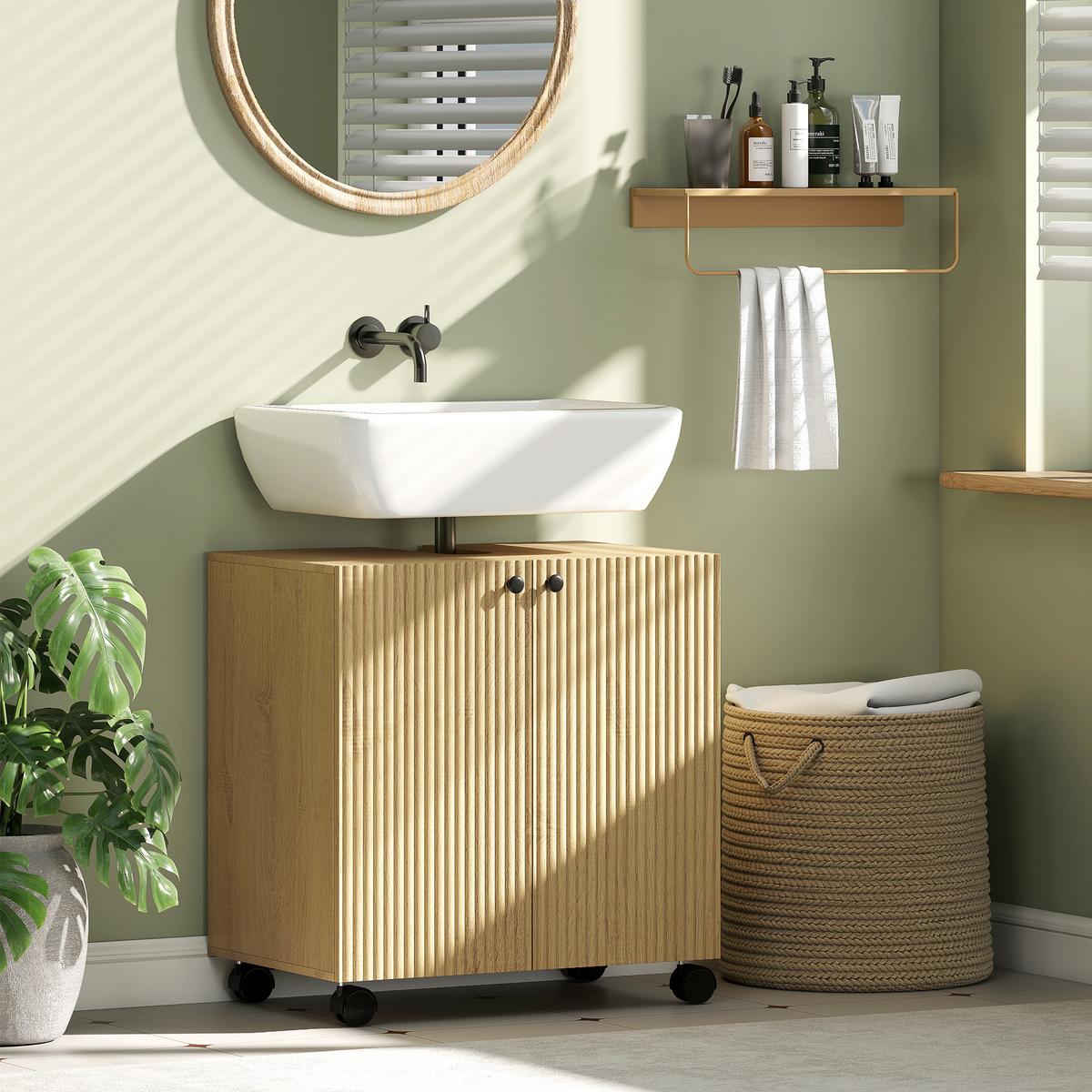 WASCHBECKENUNTERSCHRANK Spanplatte MDF Naturholz - Eichefarben, Holzwerkstoff (39.8/62/60cm) - HOMCOM