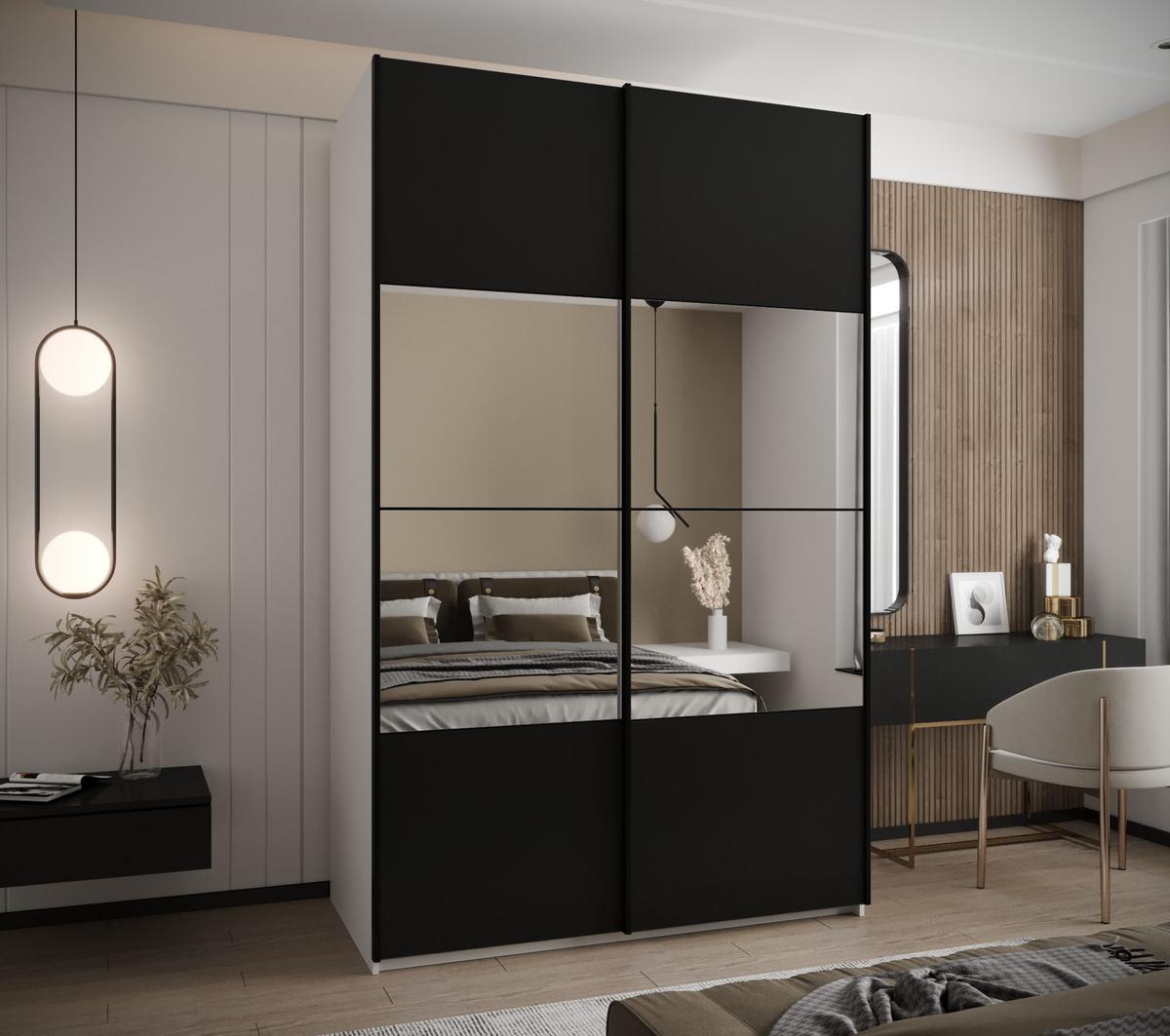 SCHWEBETÜRENSCHRANK 245,5/150/64 2-türig - Schwarz/Weiß, Holz/Metall (150/245/64cm) - Abiks Möbel