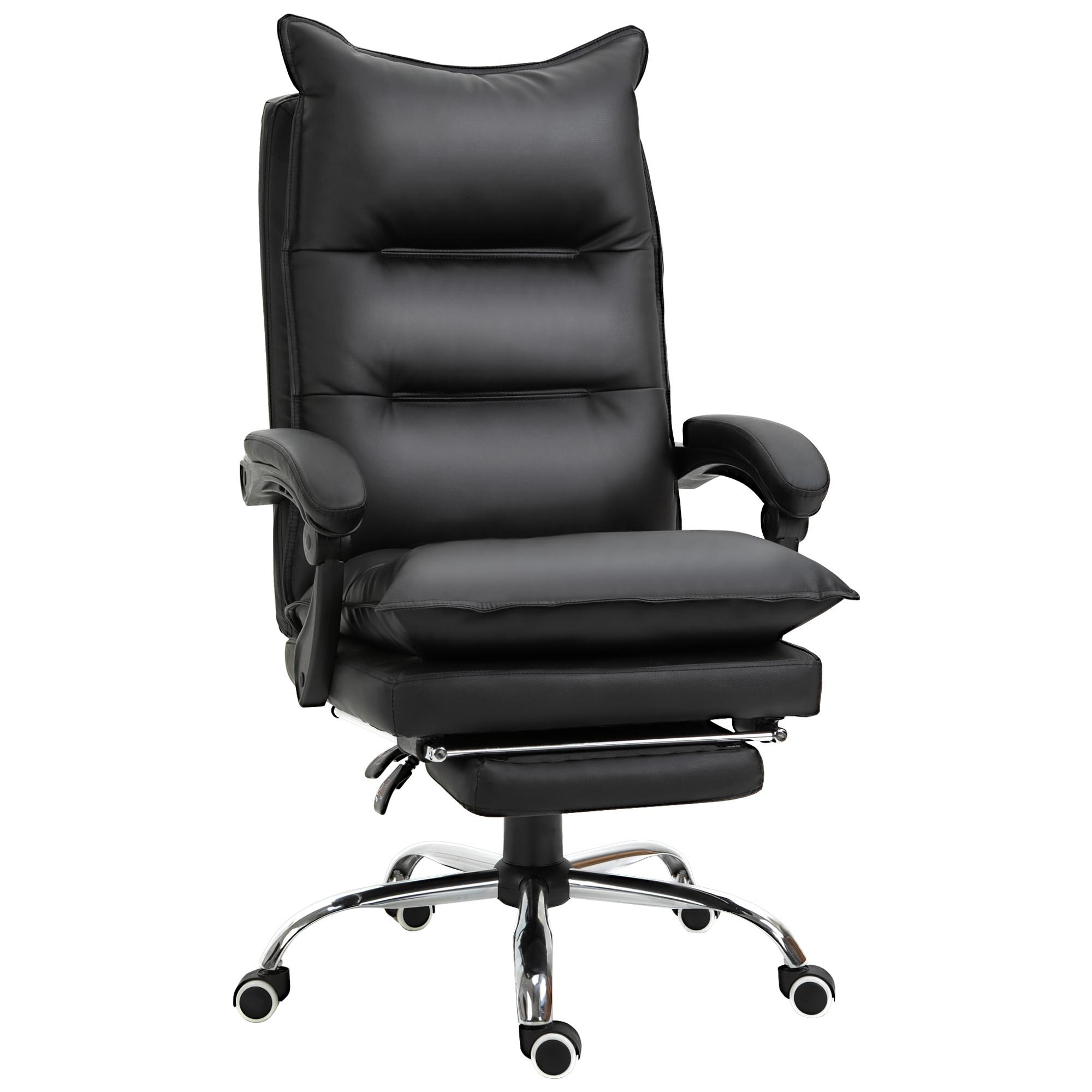 BÜROSTUHL mit Fußstütze Schreibtischstuhl Rückenlehne Kunstleder Schwarz - Schwarz, Kunststoff (72/130/66cm) - Vinsetto