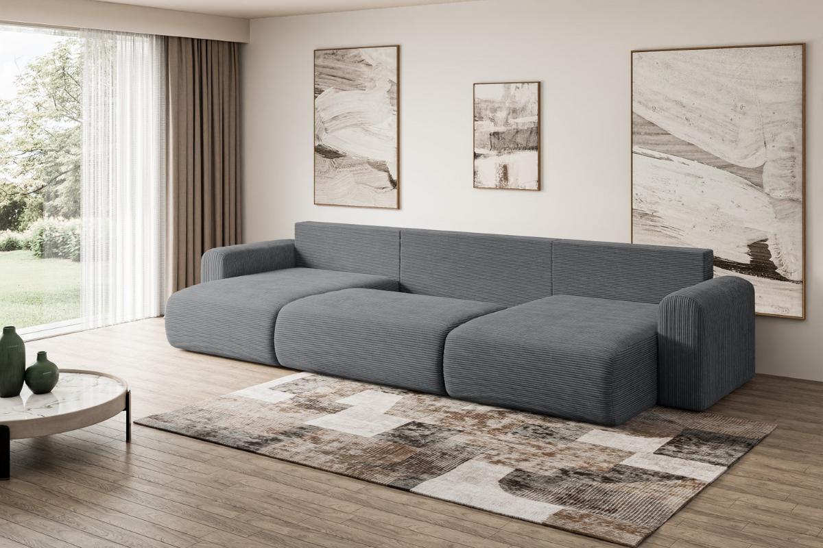 WOHNLANDSCHAFT mit Schlaffunktion und Bettkasten ORRO-U - 362x145x83 cm Dunkelgrau Cord - Dunkelgrau/Schwarz, Holzwerkstoff/Kunststoff (362/83/145cm) - ALTDECOR