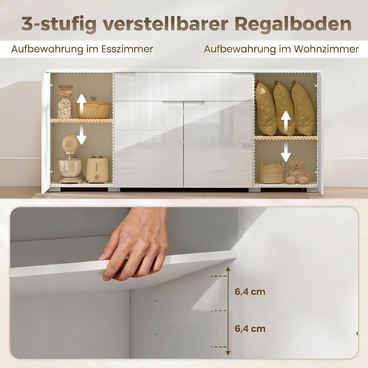 SIDEBOARD MDF Weiß Hochglanz - Weiß Hochglanz, Holzwerkstoff (40/80/180cm) - HOMCOM