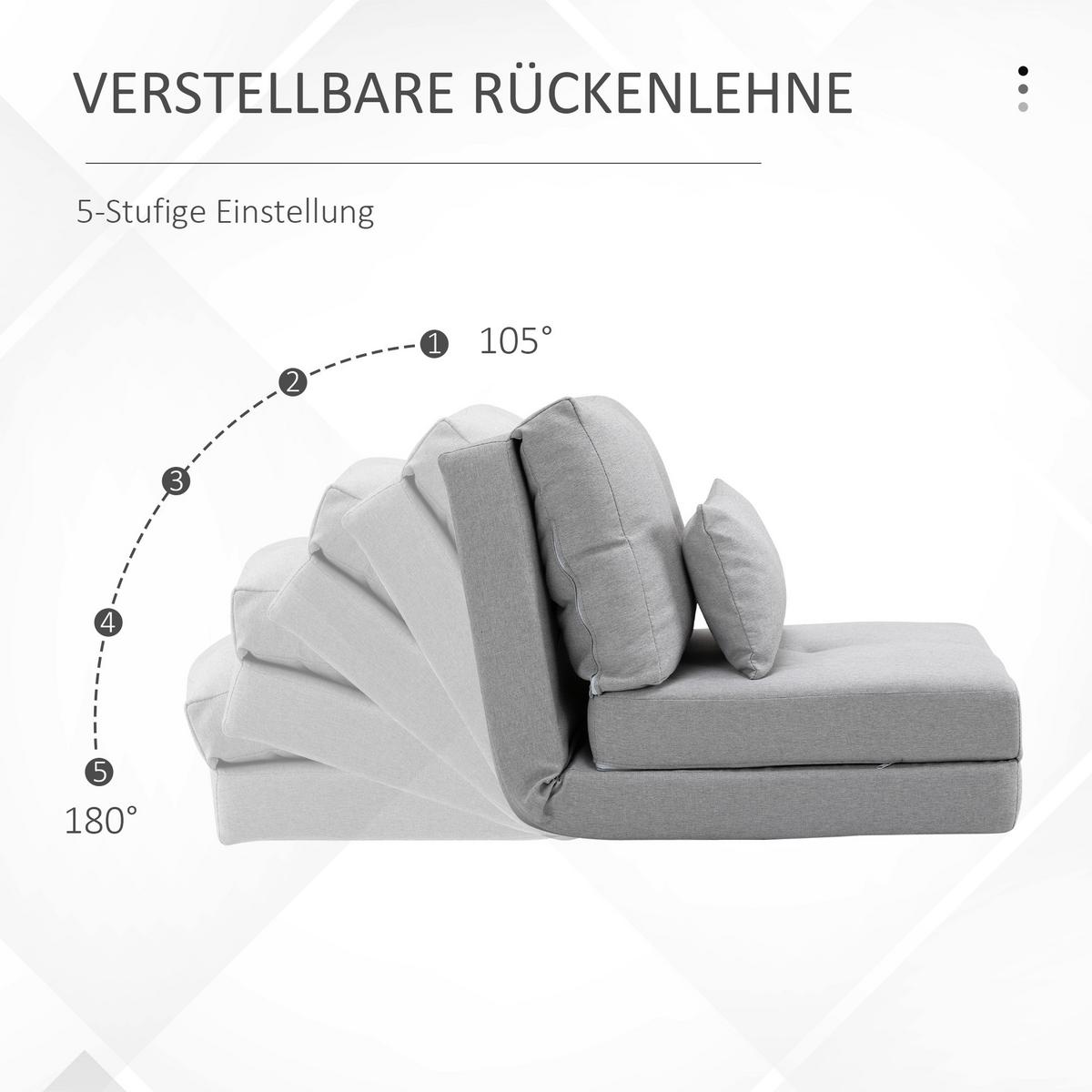 BODENSESSEL 2-in-1 Klappbett mit verstellbarer Rückenlehne Grau - Grau, Metall (60/56/80cm) - HOMCOM