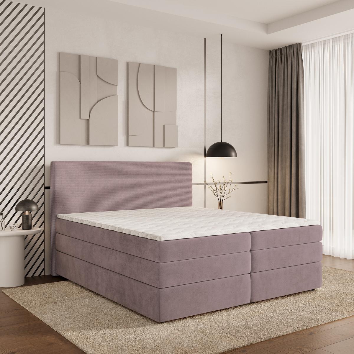 BOXSPRINGBETT MATERN 180x200 cm mit Matratze und Topper - Rosa - Rosa, Holz (180/200cm) - MASSENO