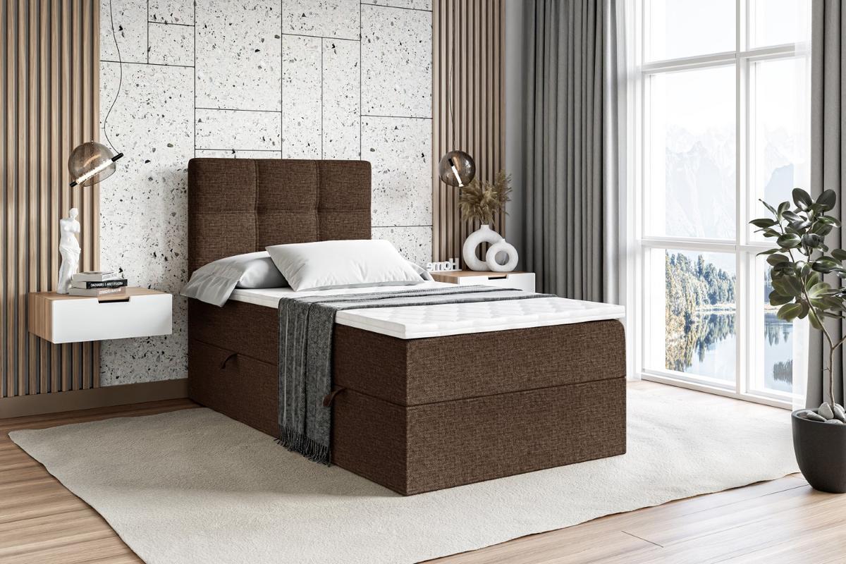 BOXBETT mit Matratze H3 und Lattenrost - MARCE - 90x200 - Links Braun - Braun, Holzwerkstoff (90/200cm) - ALTDECOR