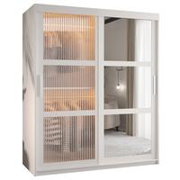 SCHWEBETÜRENSCHRANK 200/150/62 2-türig - Silberfarben/Weiß, Holz/Kunststoff (150/200/62cm) - Abiks Möbel