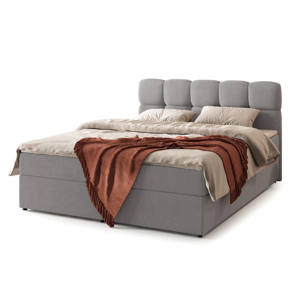 BOXBETT MERU 160x200 cm mit Matratze und Topper - Grau - Grau, Holz (160/200cm) - MASSENO