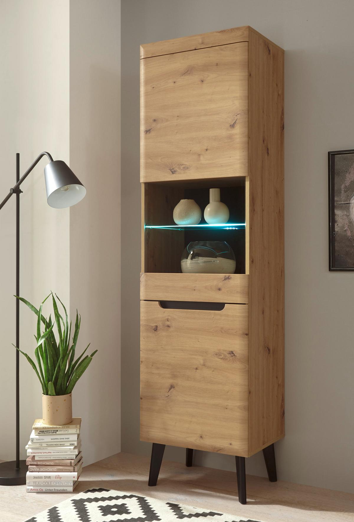 VITRINE Eiche Artisan, schwarz 53 cm, Vitrinenschrank skandinavisch - Eichefarben/Schwarz, Glas/Holzwerkstoff (53/197/40cm) - Furn.Design