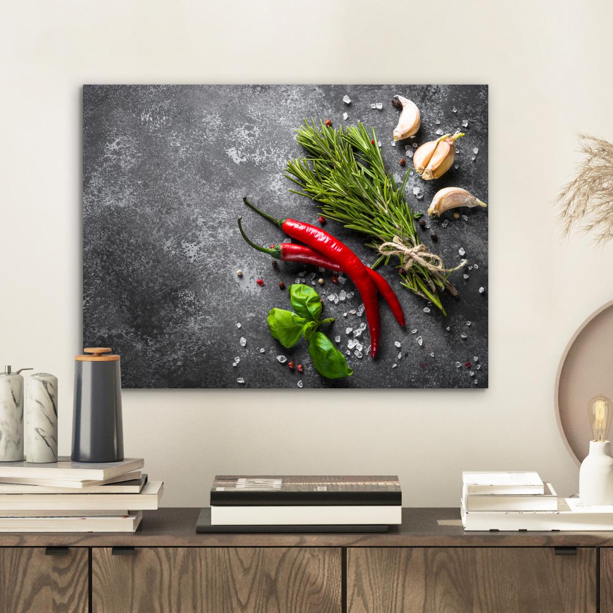 METALLBILD Pfeffer - Kräuter - Gewürze - Beton 40x30 cm - Dunkelgrau, Metall (40/30cm) - MuchoWow
